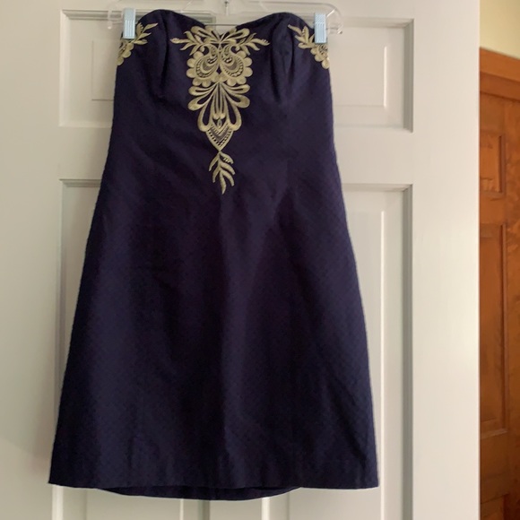 Lilly Pulitzer new with tags gorgeous navy and gold dress - Picture 2 of 6